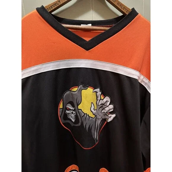 Spirit Halloween Black Orange HORROR Hockey Jersey XL Reaper Phantom 31 - Picture 3 of 6